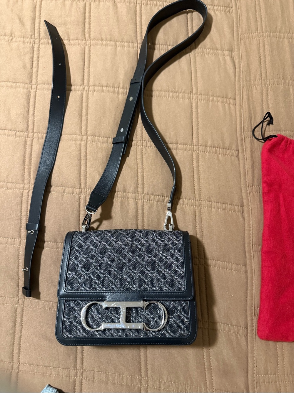 Carolina Herrera Black Patterned Crossbody Bag